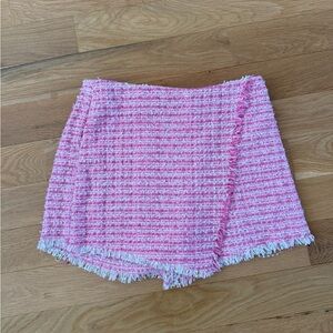 Pink Lily Textured Tweed Pink and White Skort